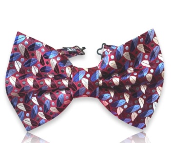 Bordo svilena leptir mašna Heritage sa plavim i srebrnim motivom listova